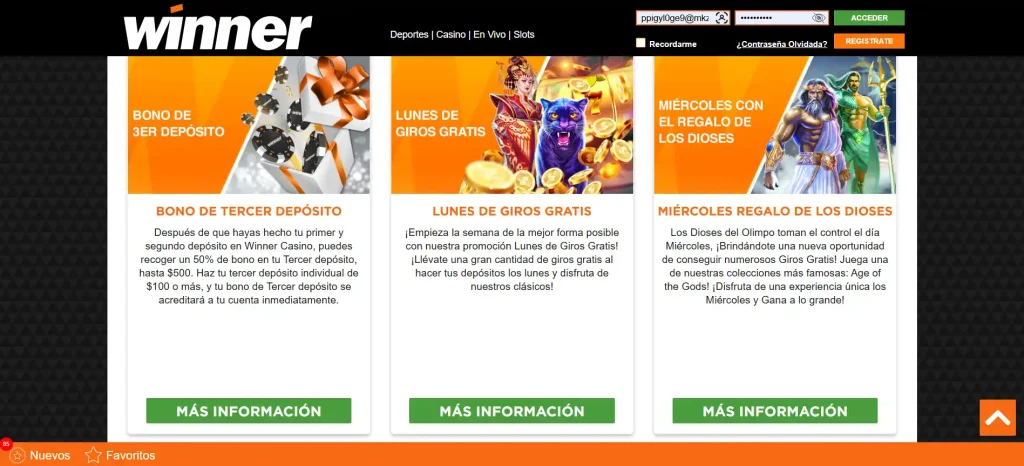 Promociones de Winner Slot: bono del tercer depósito, lunes de giros gratis y miércoles regalo de los dioses con Age of the Gods.